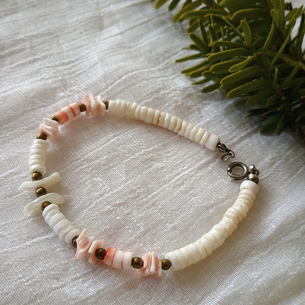 🦪 VTG MOP 🦪 1970s Native American Zuni Heishi, Luhuanus, & MOP fetish bracelet